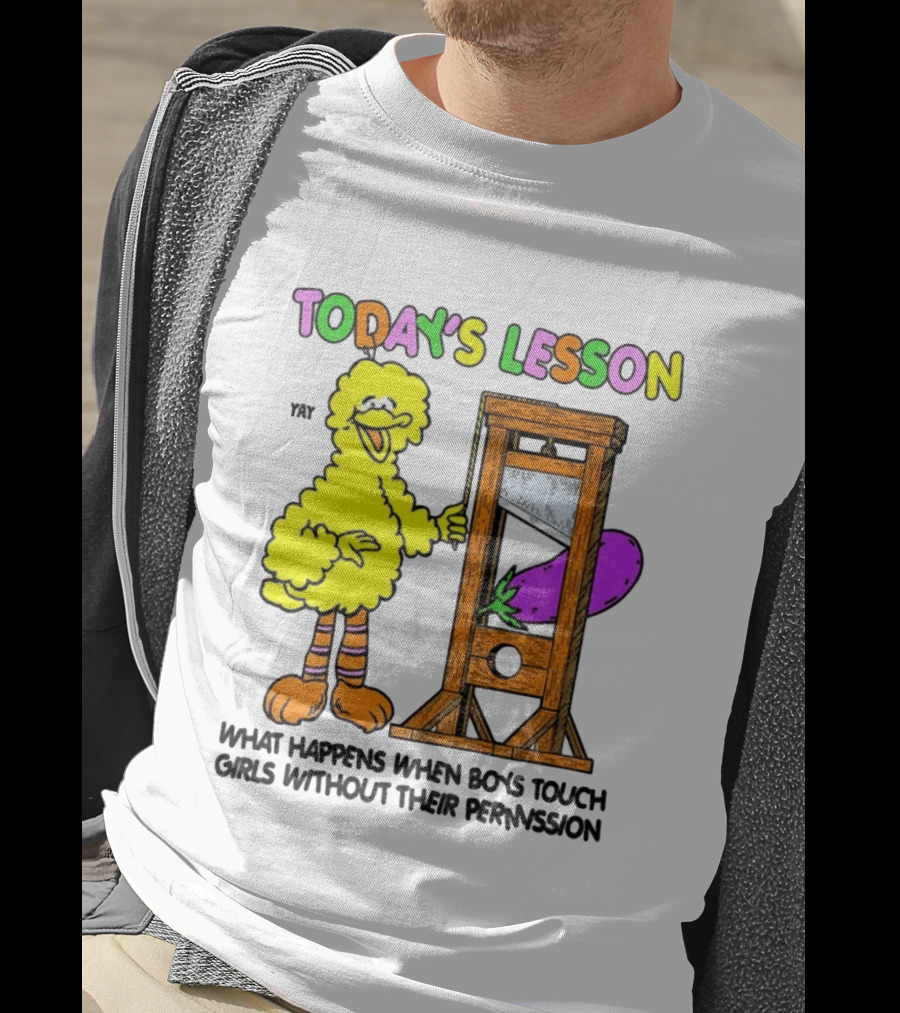 Today's Lesson What Happens When Boys Touch Girls Without Their Permission Big Bird And Guillotine T-Shirt