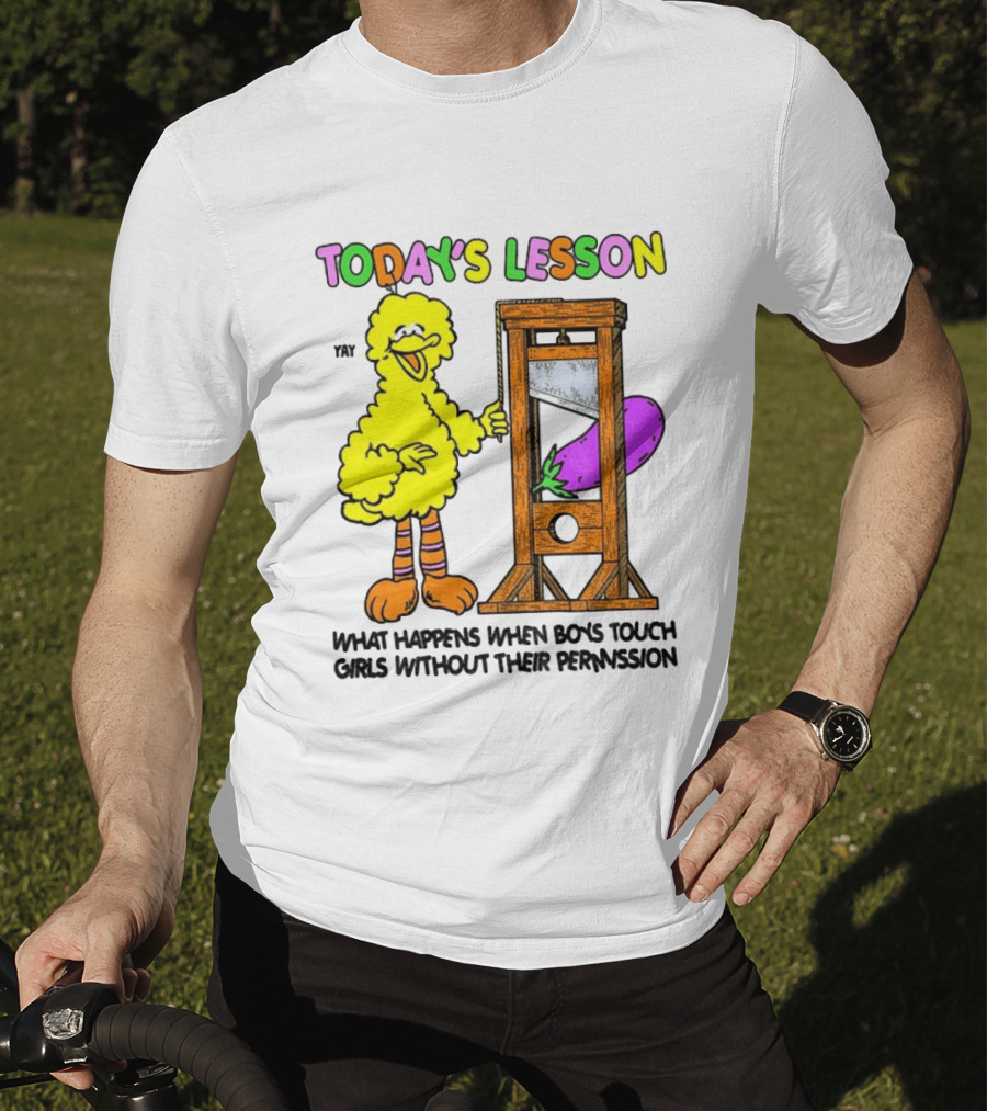 Today's Lesson What Happens When Boys Touch Girls Without Their Permission Big Bird And Guillotine T-Shirt