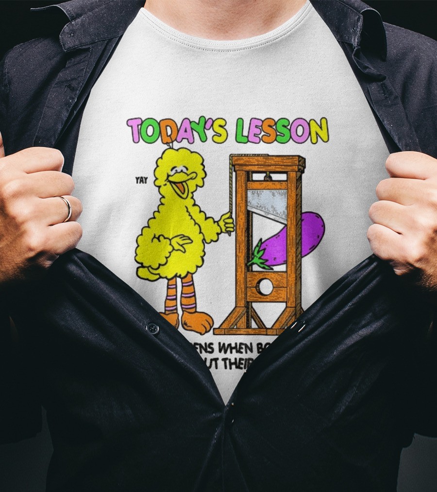 Today's Lesson What Happens When Boys Touch Girls Without Their Permission Big Bird And Guillotine T-Shirt