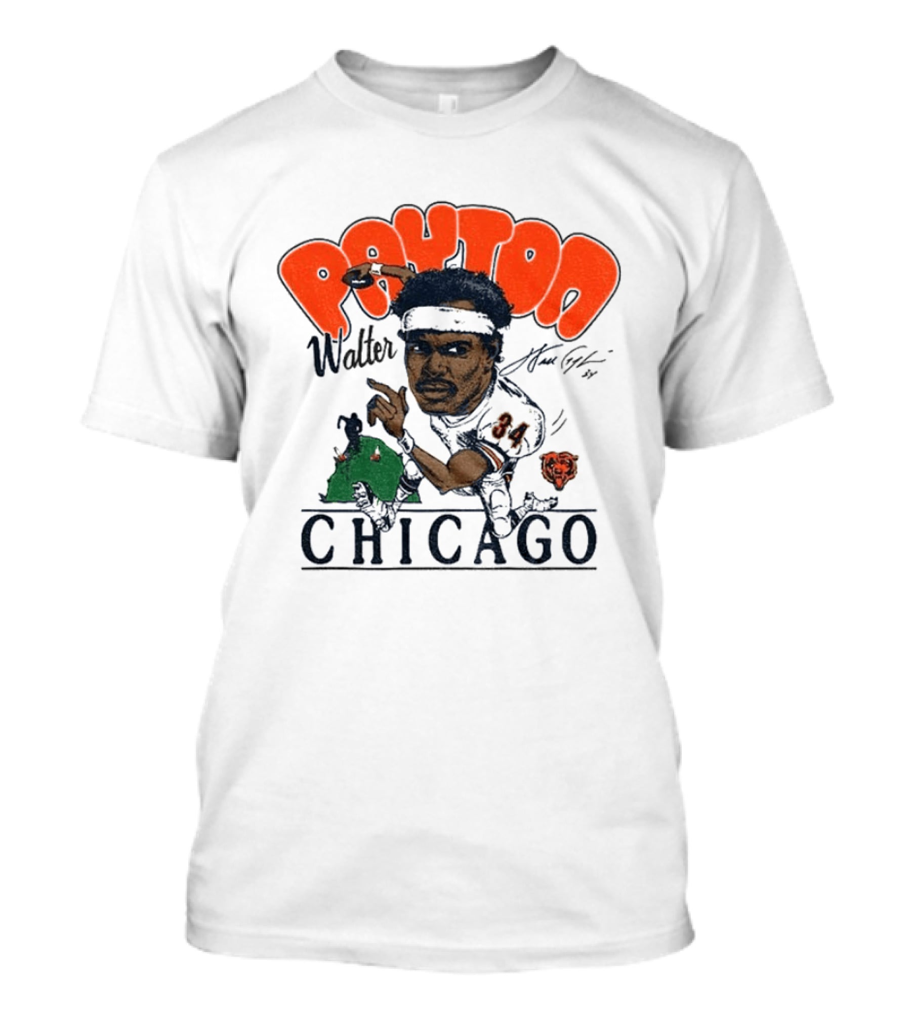 Walter Payton Chicago Bears 34 Caricature Player Signature Drawing T-Shirt