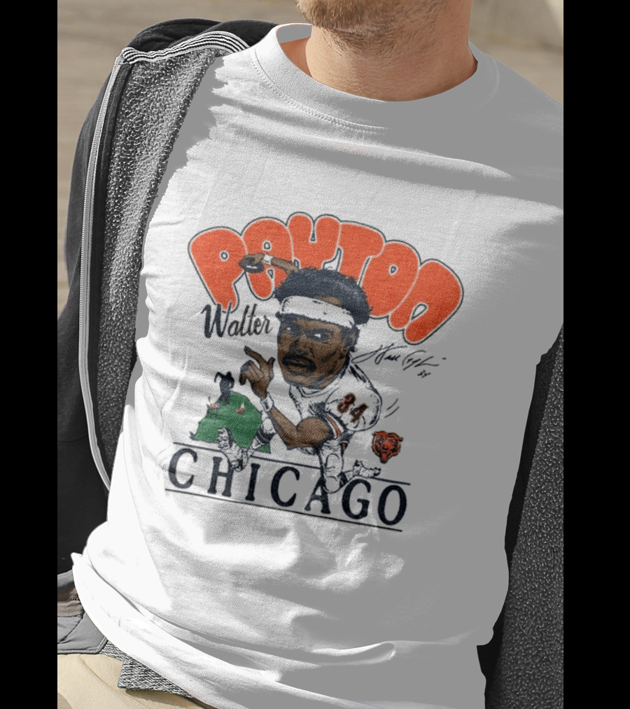 Walter Payton Chicago Bears 34 Caricature Player Signature Drawing T-Shirt
