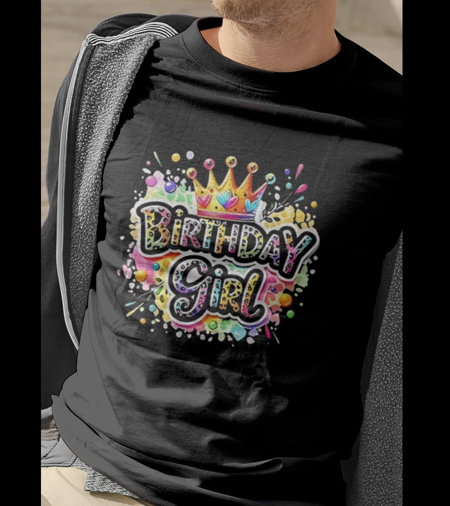 Birthday Girl Colorful Crown Splash T-Shirt