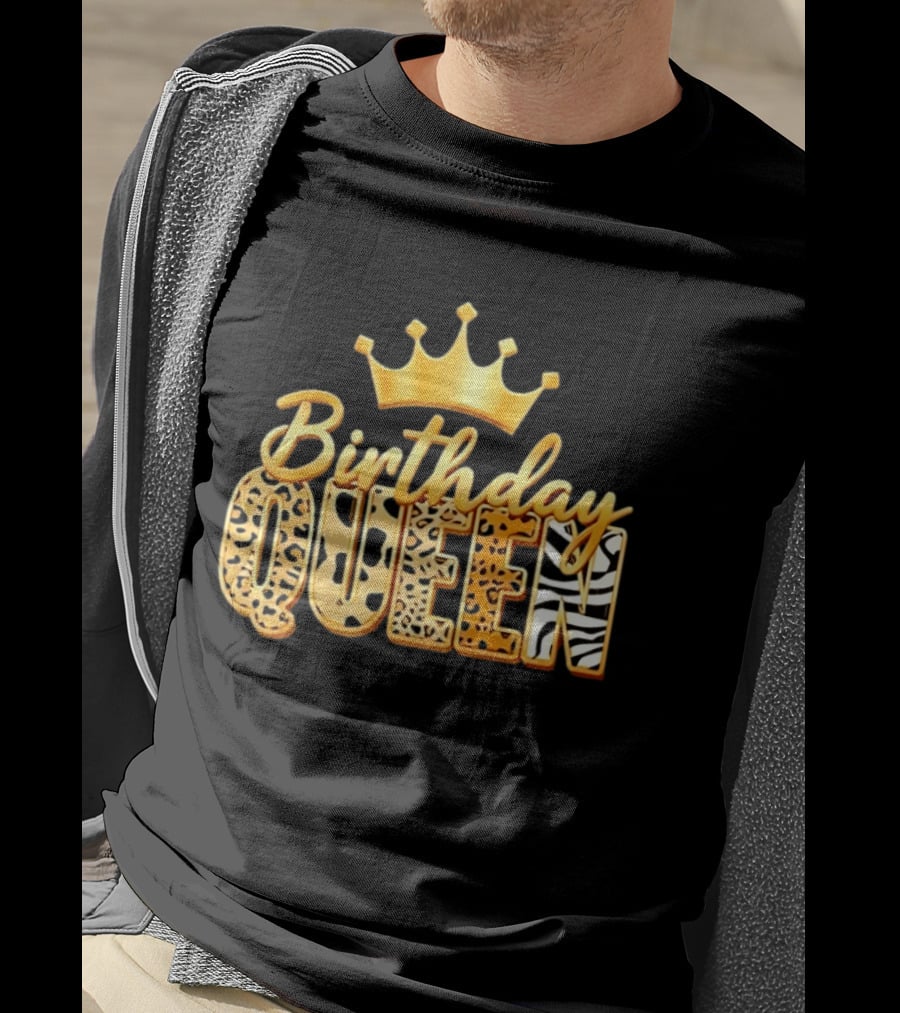 Birthday Queen Crown Leopard Print Zebra T-Shirt