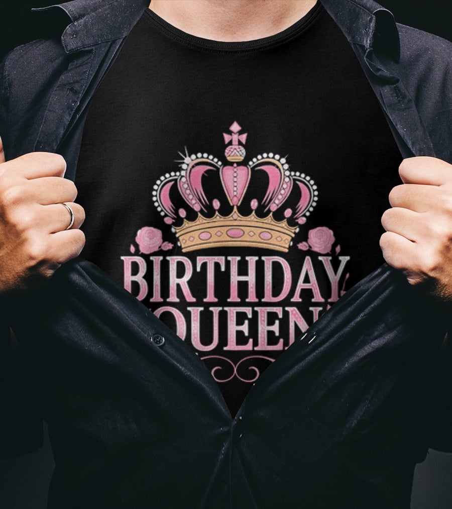 Birthday Queen Crown Pink Roses Celebration T-Shirt