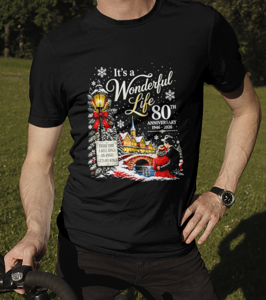 It's A Wonderful Life 80th Anniversary 1946 2026 Christmas Village Scene Snowflakes Lantern T-Shirt