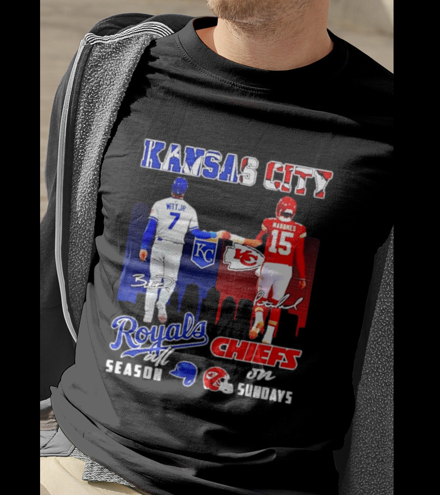 Kansas City Royals And Chiefs Bobby Witt Jr Patrick Mahomes NFL MLB All Season Sundays T-Shirt