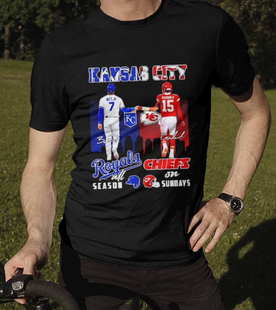 Kansas City Royals And Chiefs Bobby Witt Jr Patrick Mahomes NFL MLB All Season Sundays T-Shirt