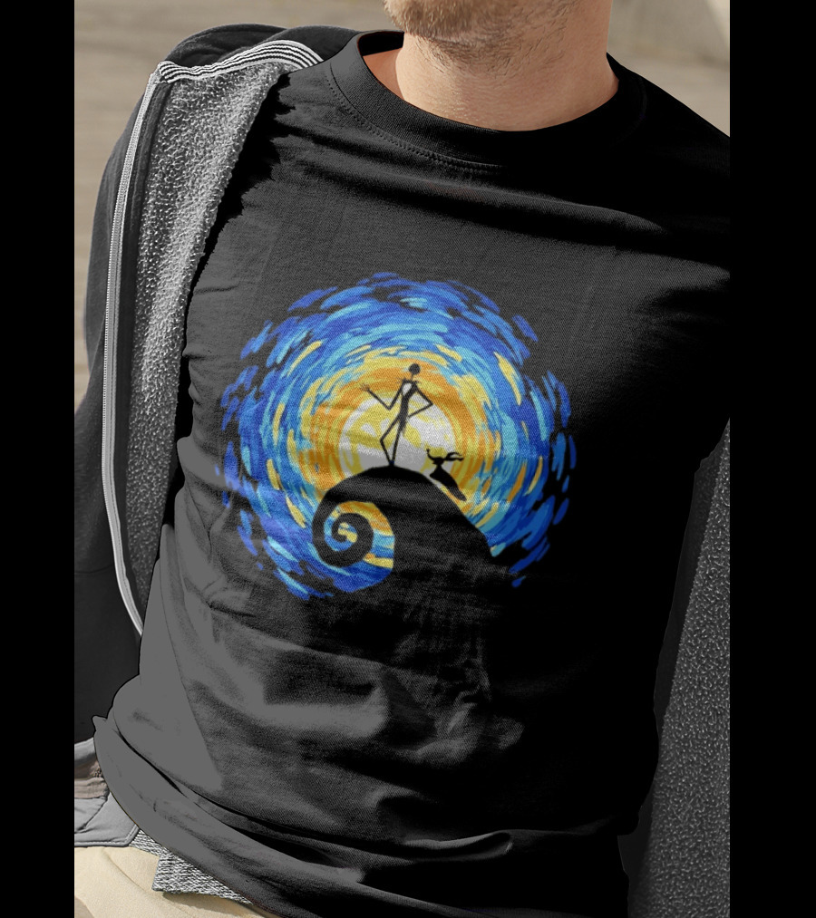 Jack Skellington Zero Halloween Starry Night Scene Inspired By Van Gogh T-Shirt