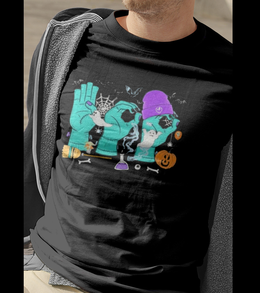 Boo ASL SPED Halloween 2026 Ghost Hands Pumpkin Broomstick Hat Bat Cobweb T-Shirt