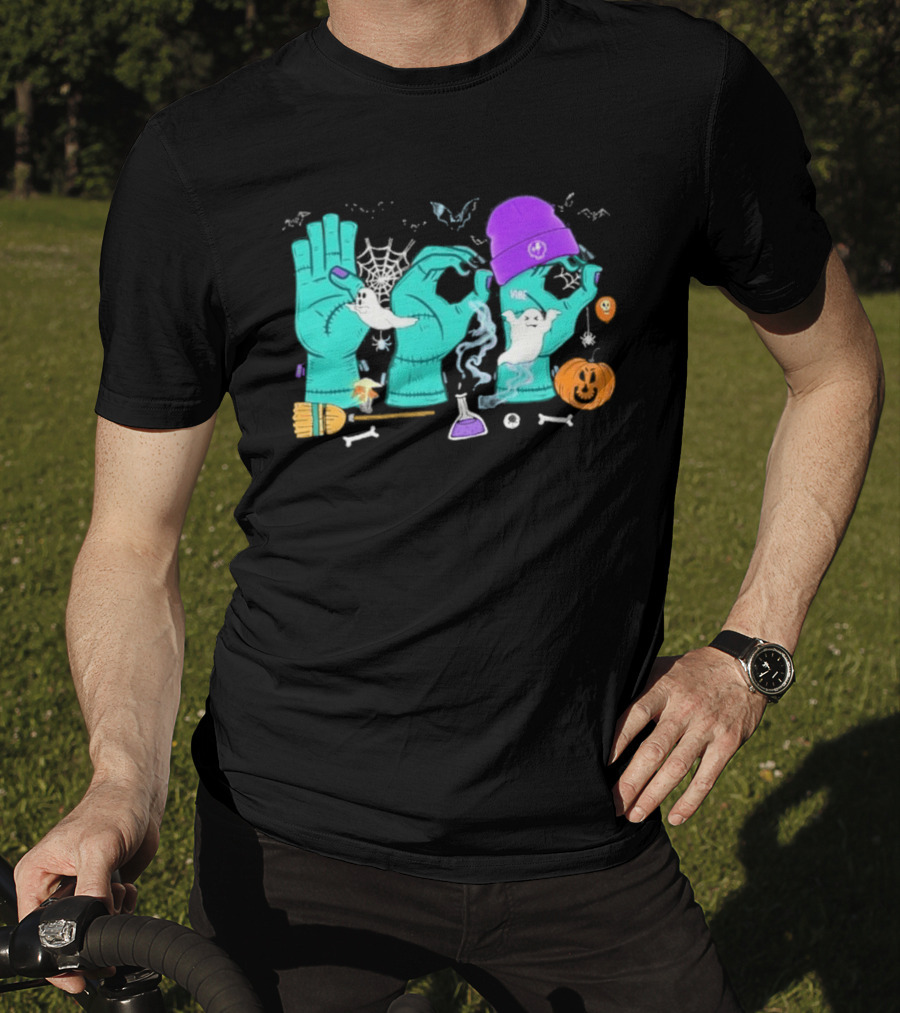 Boo ASL SPED Halloween 2026 Ghost Hands Pumpkin Broomstick Hat Bat Cobweb T-Shirt