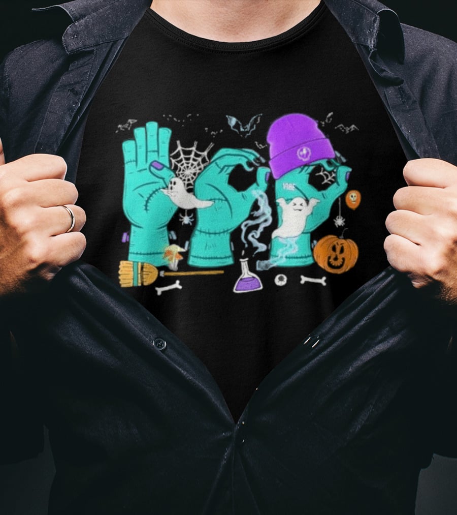Boo ASL SPED Halloween 2026 Ghost Hands Pumpkin Broomstick Hat Bat Cobweb T-Shirt