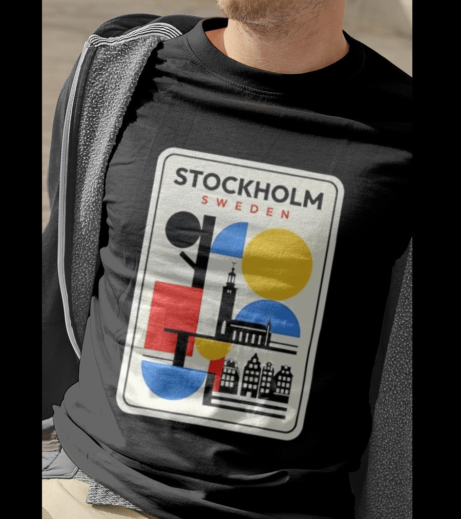 Stockholm Sweden Geometric Cityscape Travel Iconic Urban Landmark Building T-Shirt