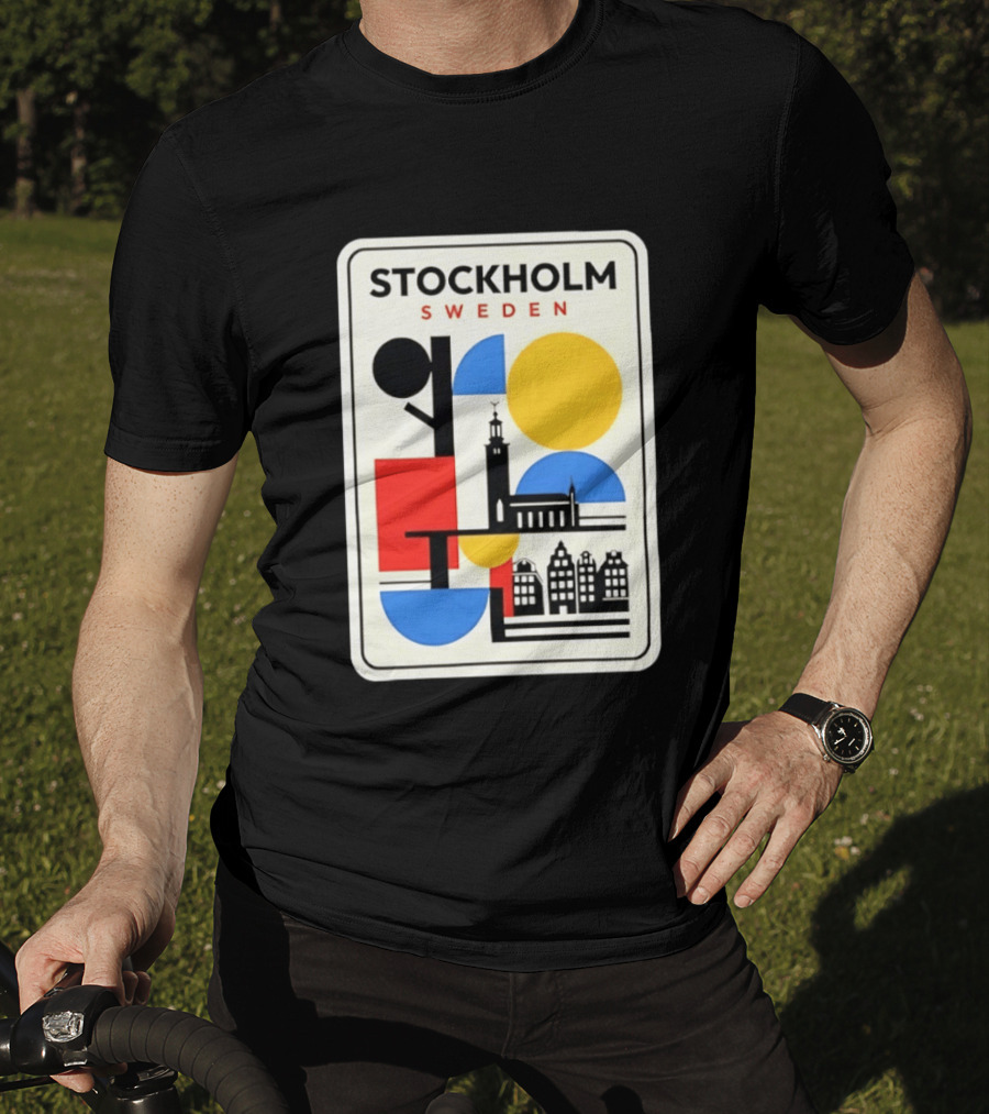 Stockholm Sweden Geometric Cityscape Travel Iconic Urban Landmark Building T-Shirt