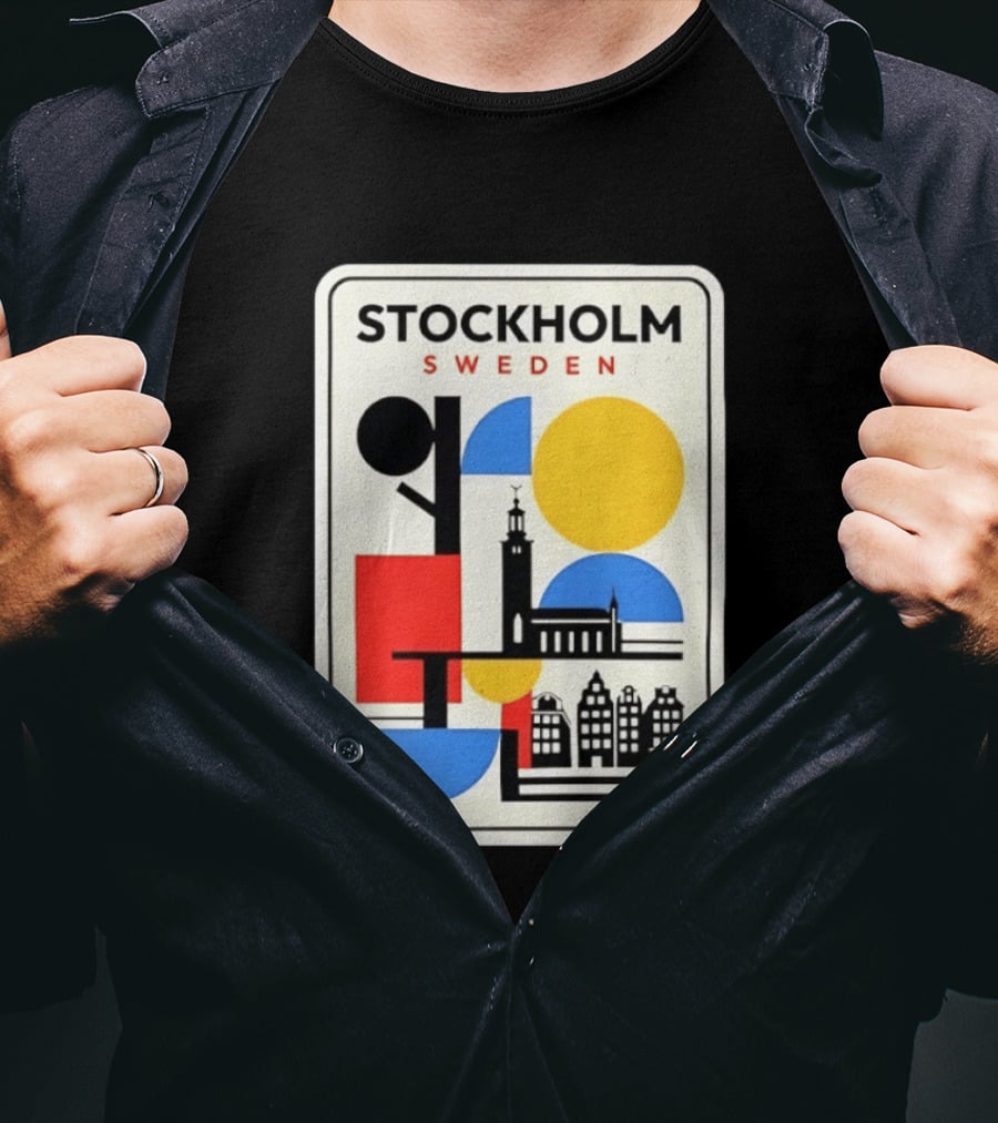 Stockholm Sweden Geometric Cityscape Travel Iconic Urban Landmark Building T-Shirt
