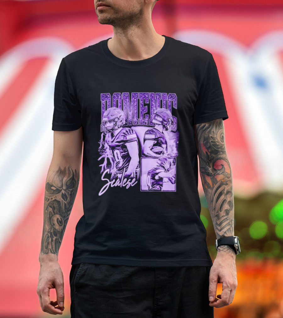 Domenic Scalese Number 9 Football Player Purple Sports Collage T-Shirt
