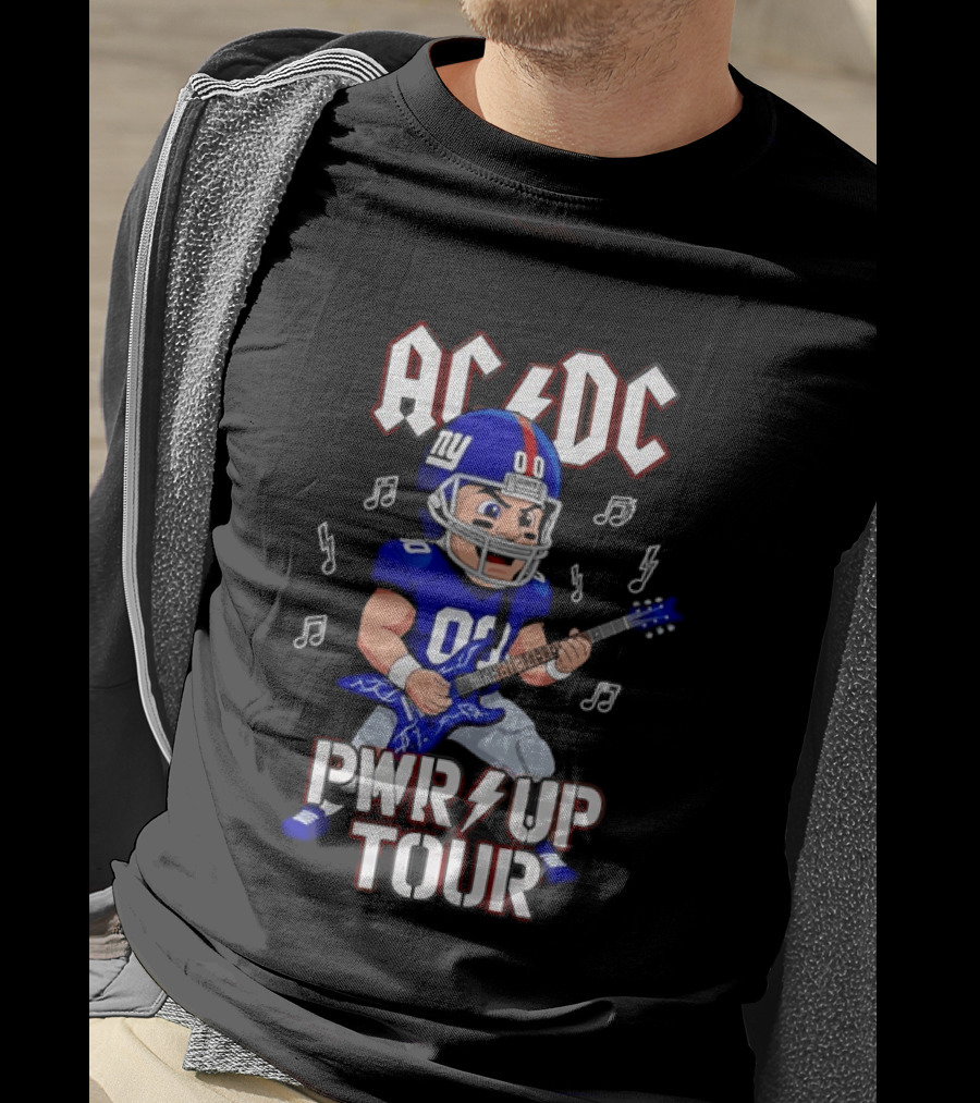 New York Giants AC DC Pwr Up Tour Football Player Rock Music Fusion T-Shirt