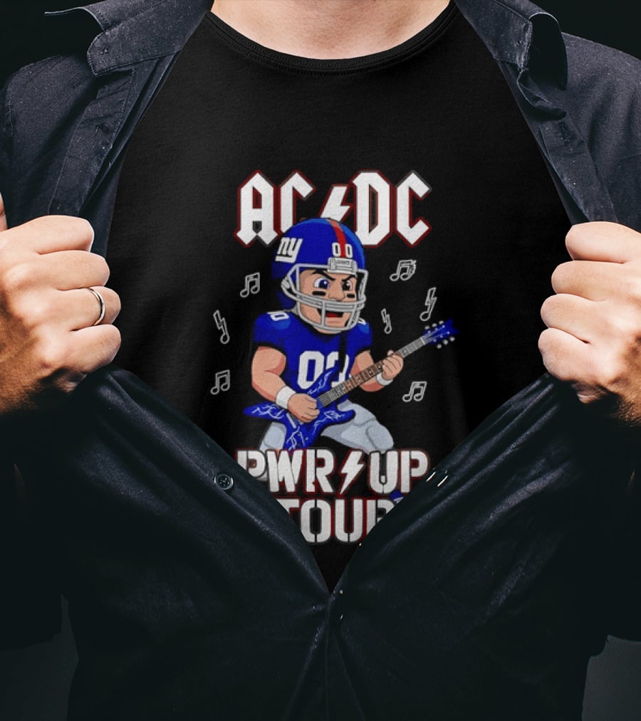 New York Giants AC DC Pwr Up Tour Football Player Rock Music Fusion T-Shirt