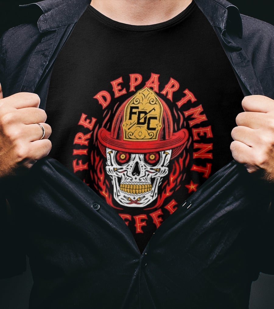 Fire Department Coffee FDC Skull Firefighter Helmet T-Shirt