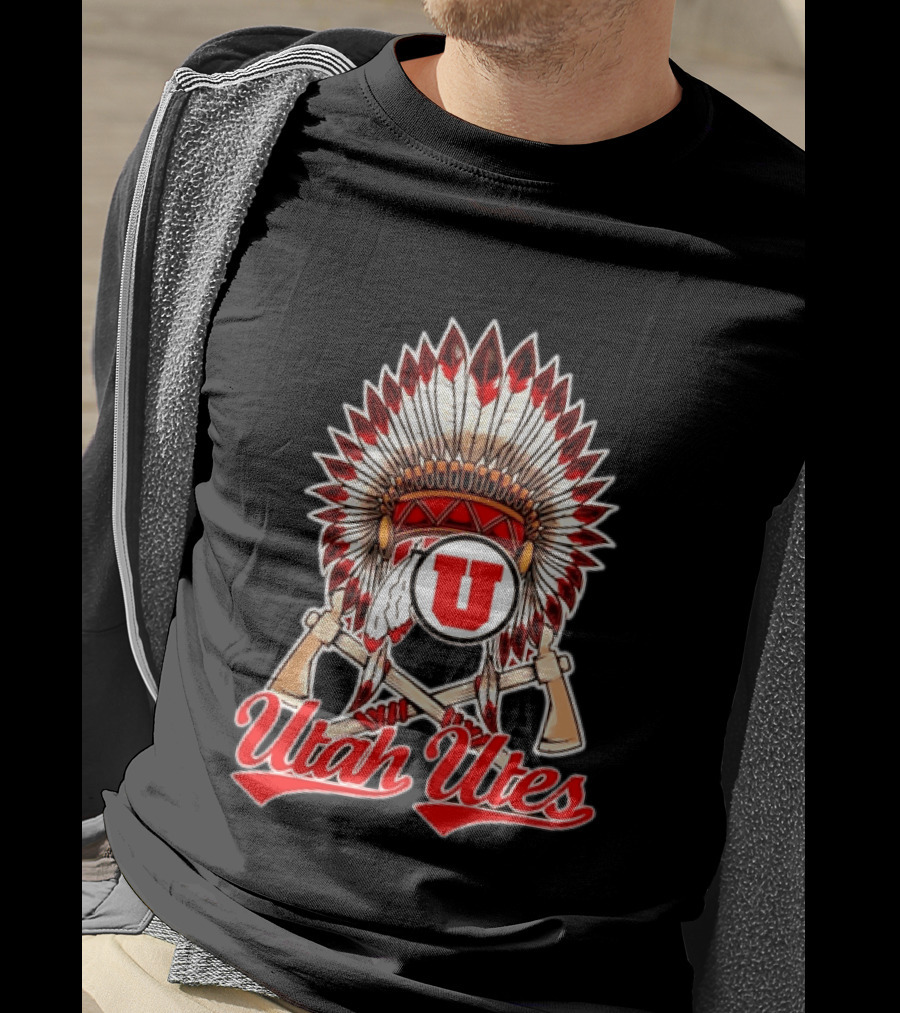 Utah Utes Headdress And Tomahawks Logo With Red And White U T-Shirt