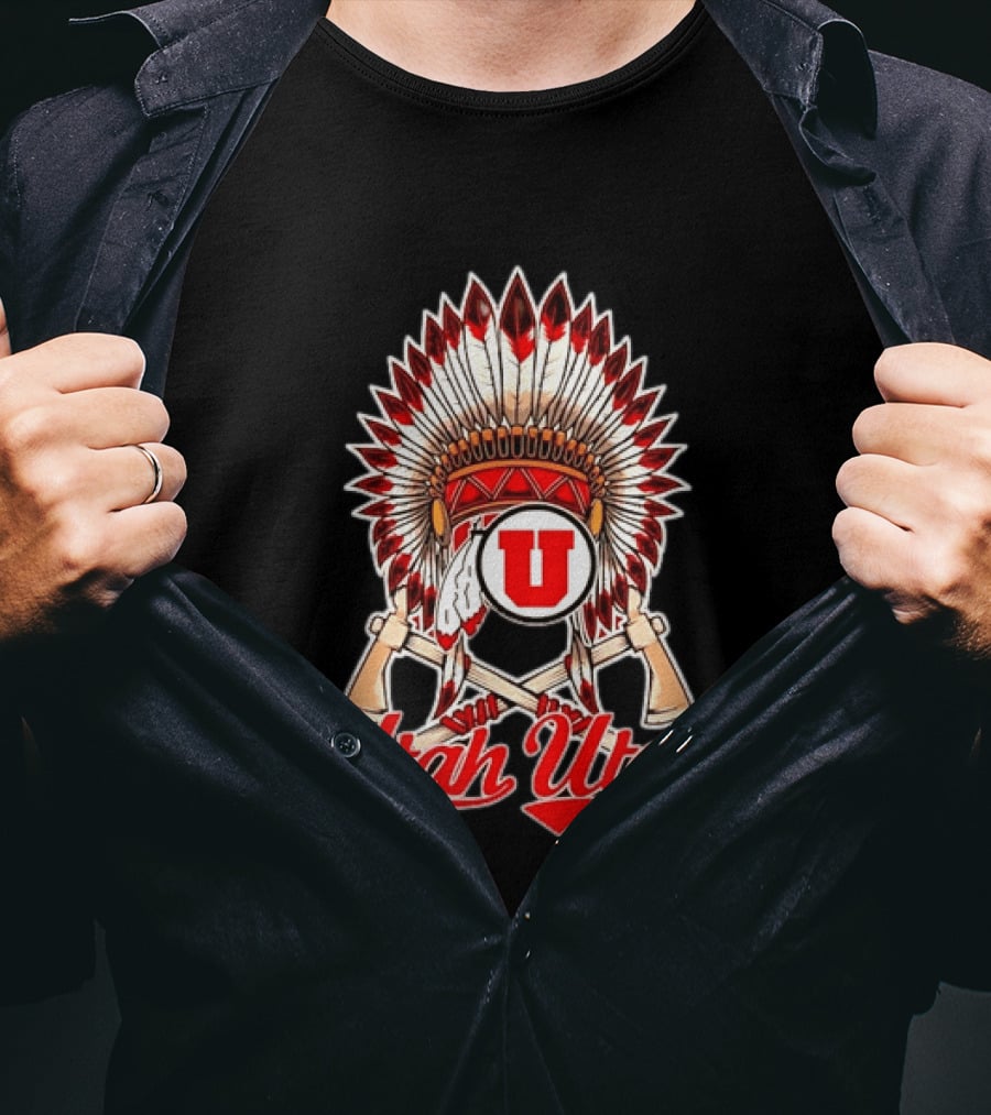 Utah Utes Headdress And Tomahawks Logo With Red And White U T-Shirt