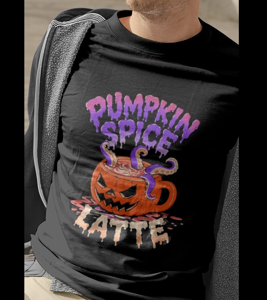 Pumpkin Spice Latte Tentacles Halloween Jack O' Lantern T-Shirt