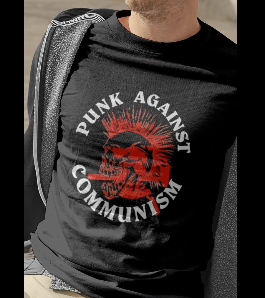 Punk Against Communism Skull Mohawk Anti Communism T-Shirt