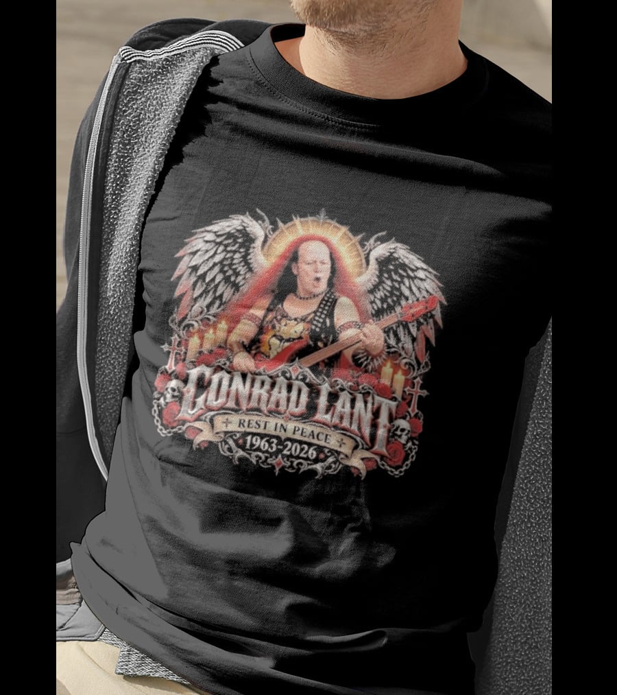 Rest In Peace Conrad Lant 1963 2026 Winged Bass Legend Candle Roses Skulls T-Shirt