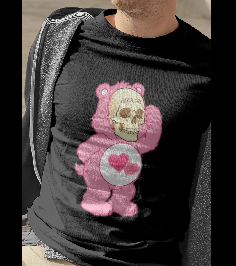 Hardcore Pink Bear Skull Goth Aesthetic With Hearts T-Shirt