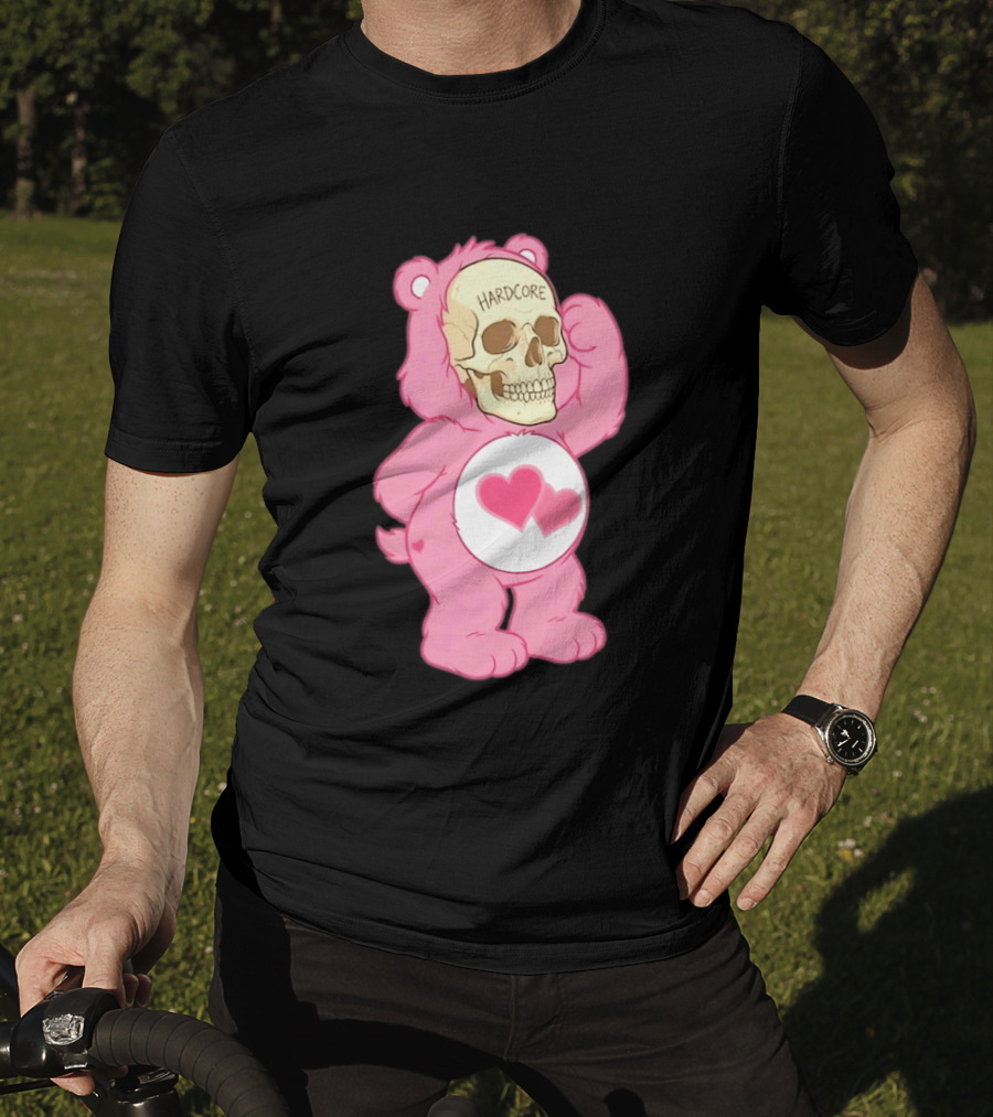 Hardcore Pink Bear Skull Goth Aesthetic With Hearts T-Shirt