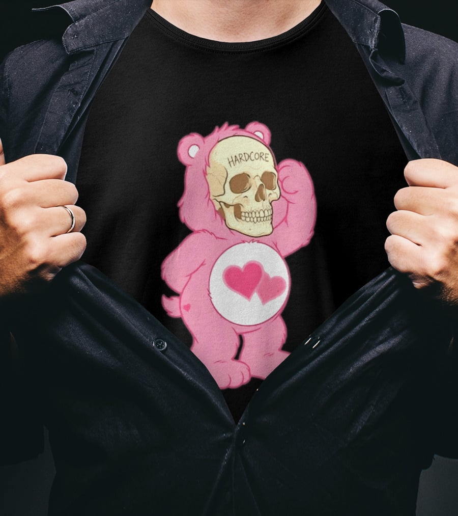 Hardcore Pink Bear Skull Goth Aesthetic With Hearts T-Shirt