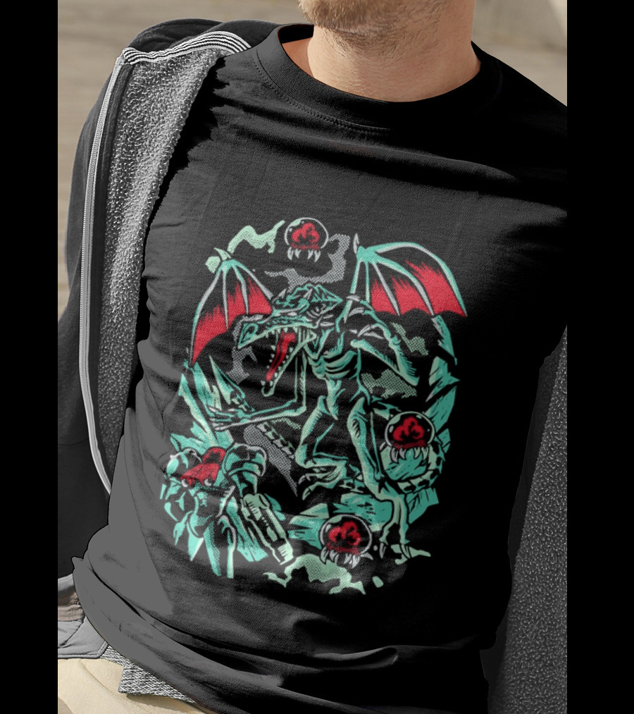 Ridley And Samus Aran Metroid Halftone Action Scene T-Shirt