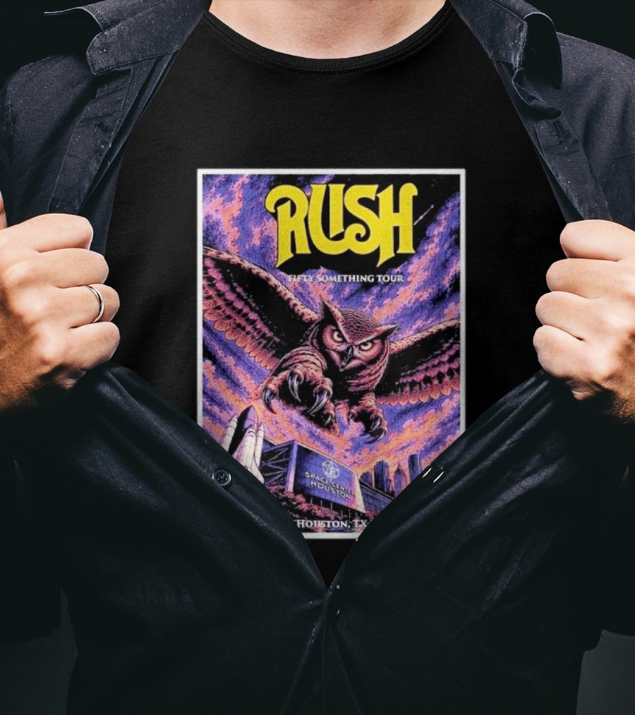 Rush Fifty Something Tour October 1 2026 Houston TX Toyota Center Owl T-Shirt