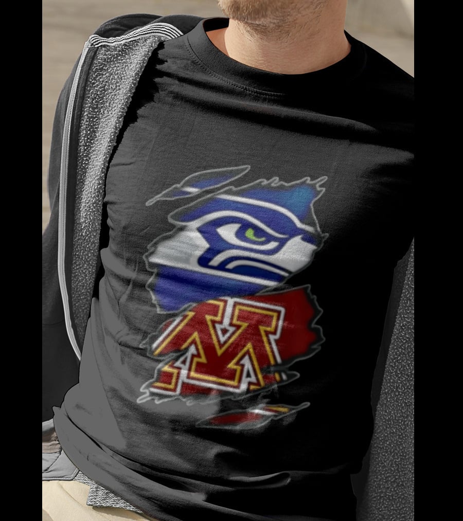 Seattle Seahawks Minnesota Golden Gophers Torn Fabric Reveal Team Emblems T-Shirt