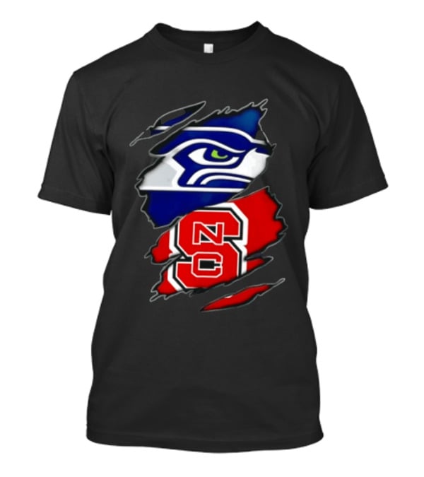 Seattle Seahawks North Carolina State Wolfpack Torn Fabric NFL NCAA Team T-Shirt