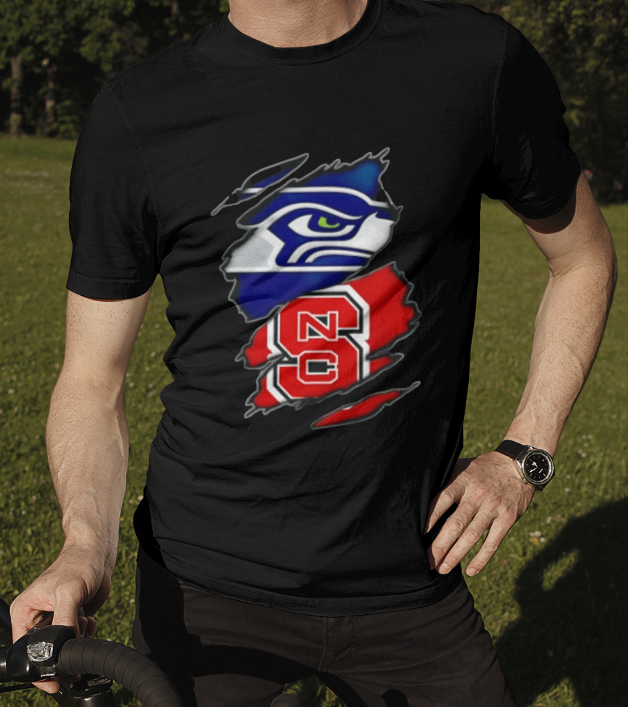 Seattle Seahawks North Carolina State Wolfpack Torn Fabric NFL NCAA Team T-Shirt