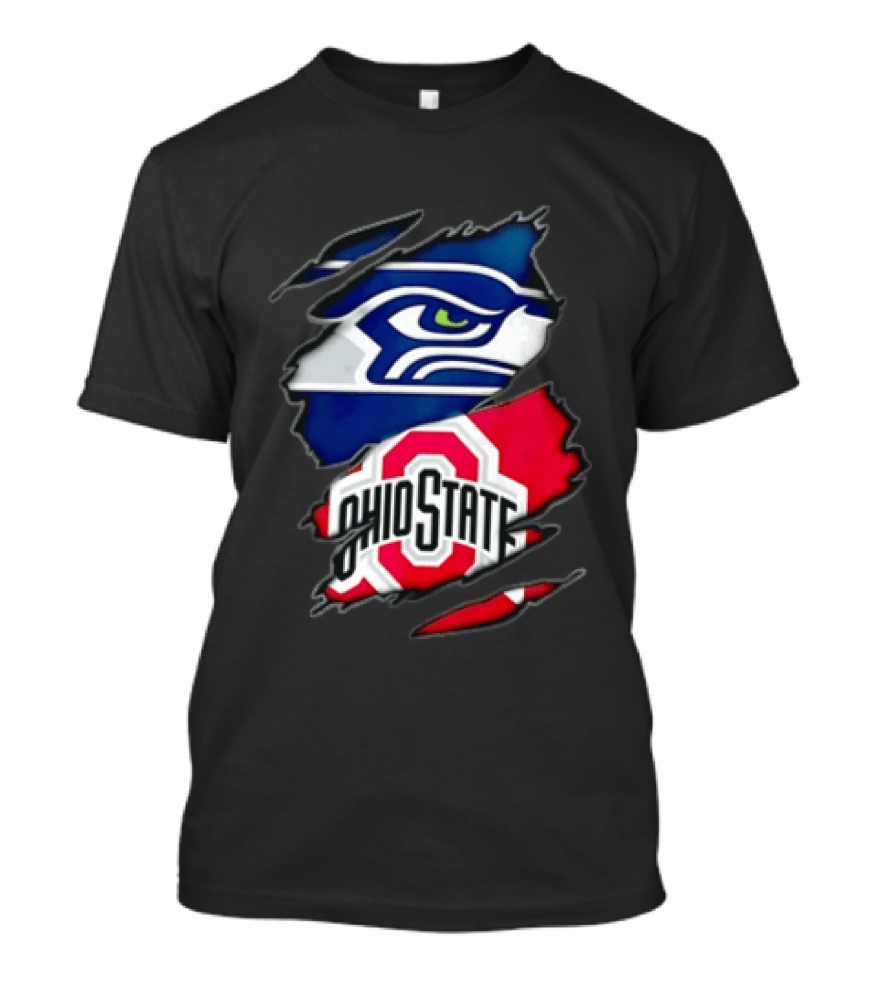 Seattle Seahawks Ohio State Buckeyes Torn Fabric Effect Team Logos T-Shirt