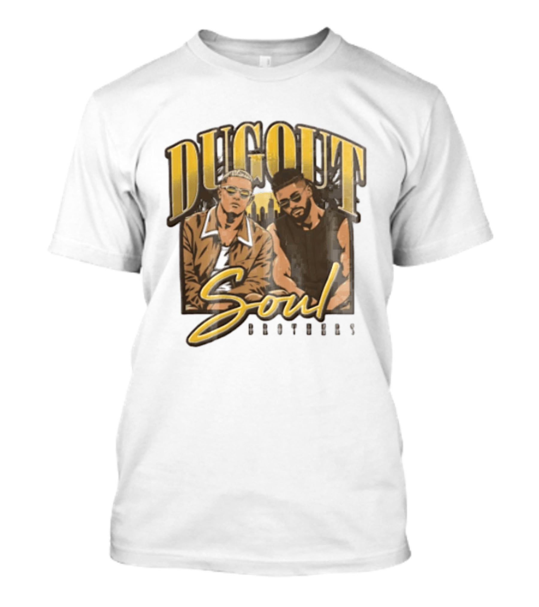 Dugout Soul Brothers Two Men Wearing Sunglasses City Skyline T-Shirt