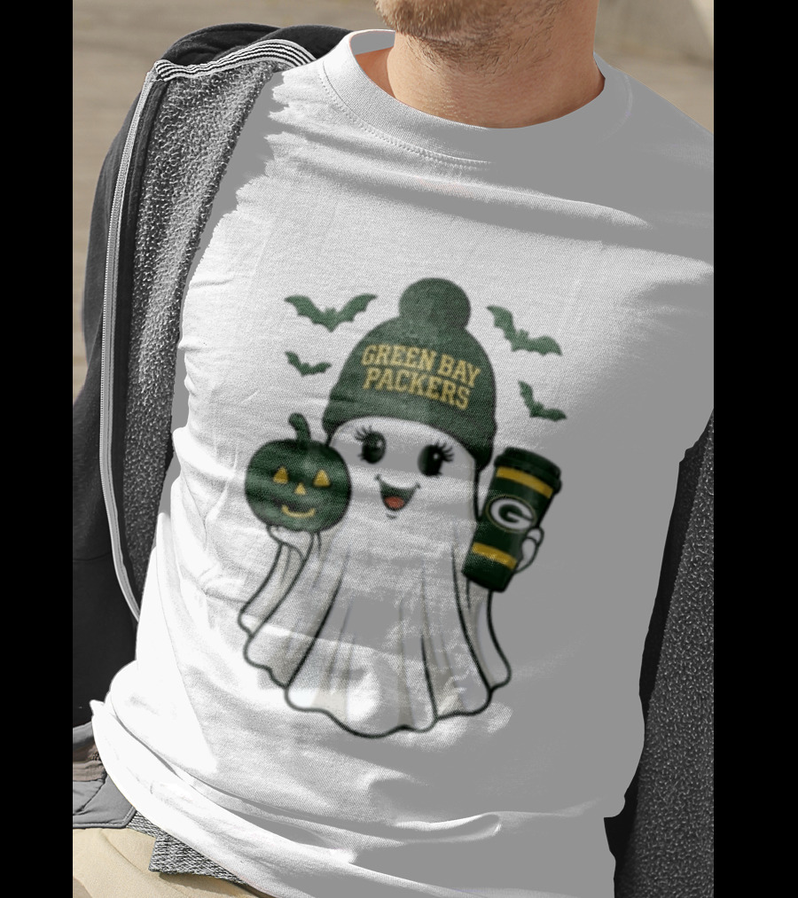 Green Bay Packers Ghost Beanie With Pumpkin And Tumbler T-Shirt