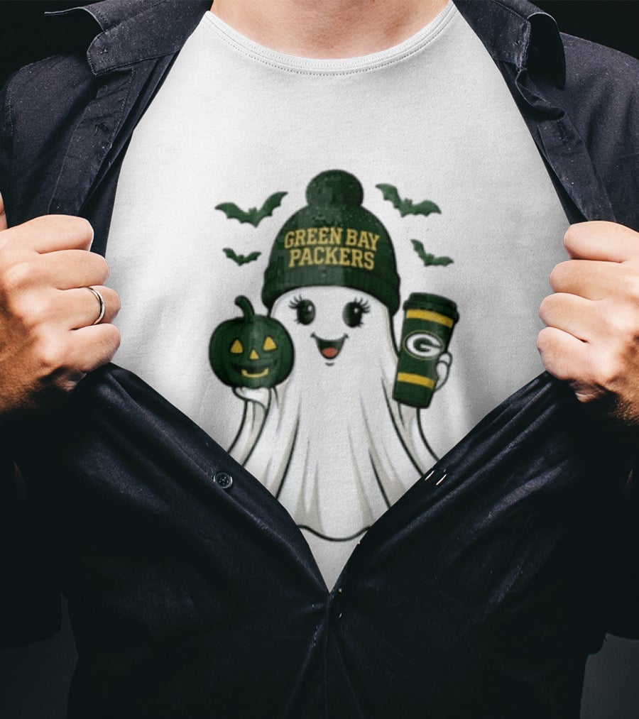 Green Bay Packers Ghost Beanie With Pumpkin And Tumbler T-Shirt