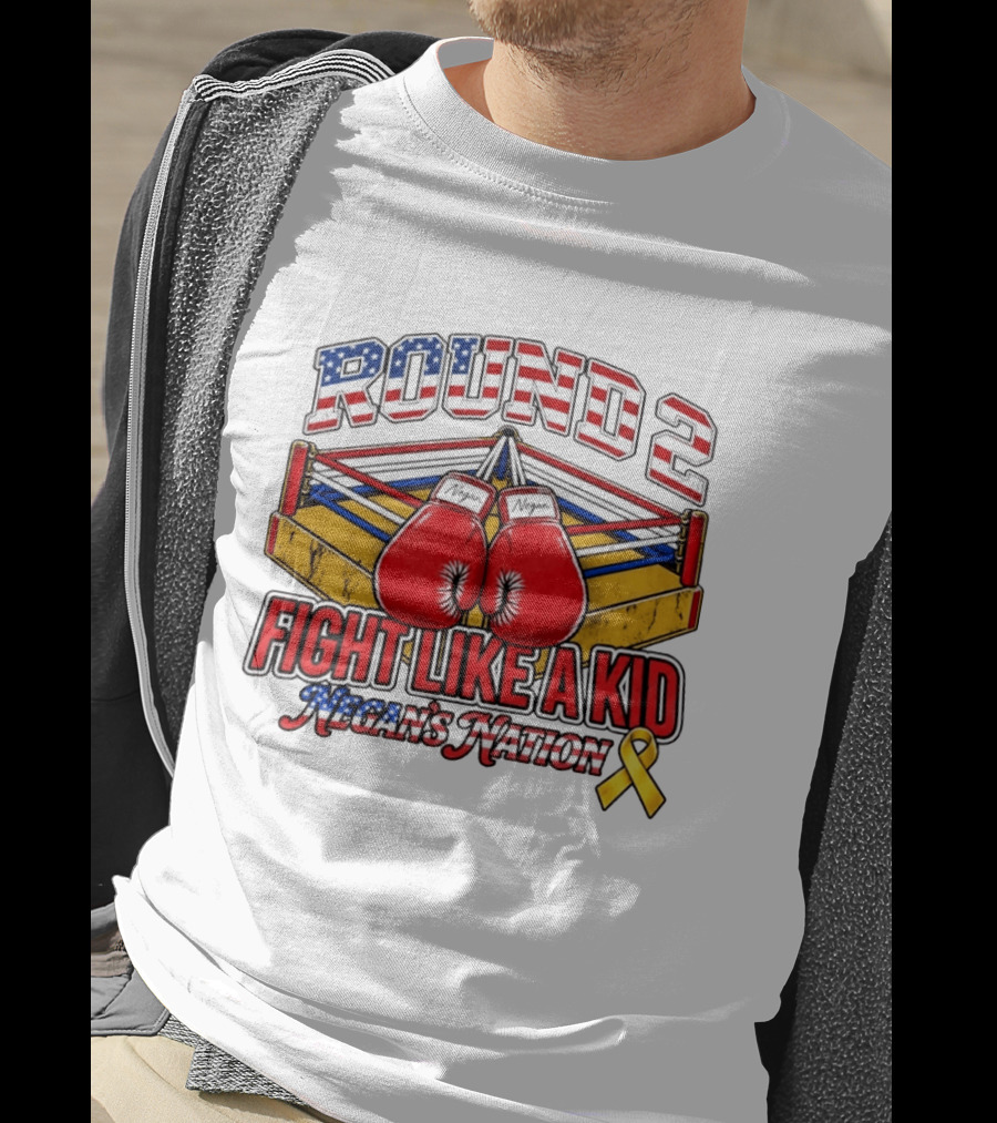 Round 2 Fight Like A Kid Negan's Nation Boxing Gloves Yellow Ribbon T-Shirt