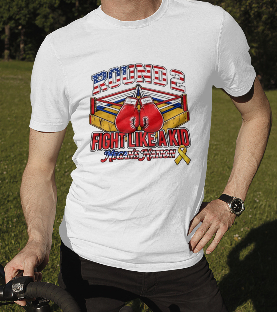 Round 2 Fight Like A Kid Negan's Nation Boxing Gloves Yellow Ribbon T-Shirt