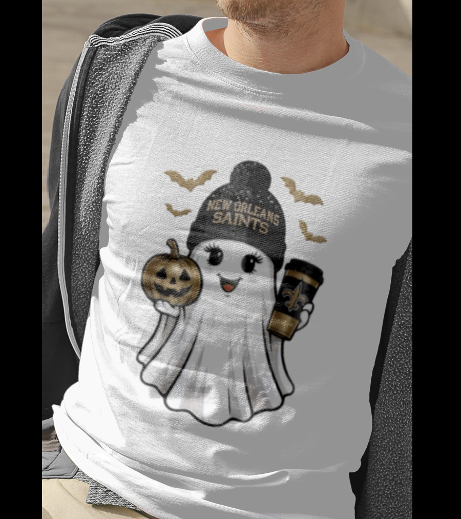 New Orleans Saints Ghost Beanie Pumpkin Coffee Halloween T-Shirt