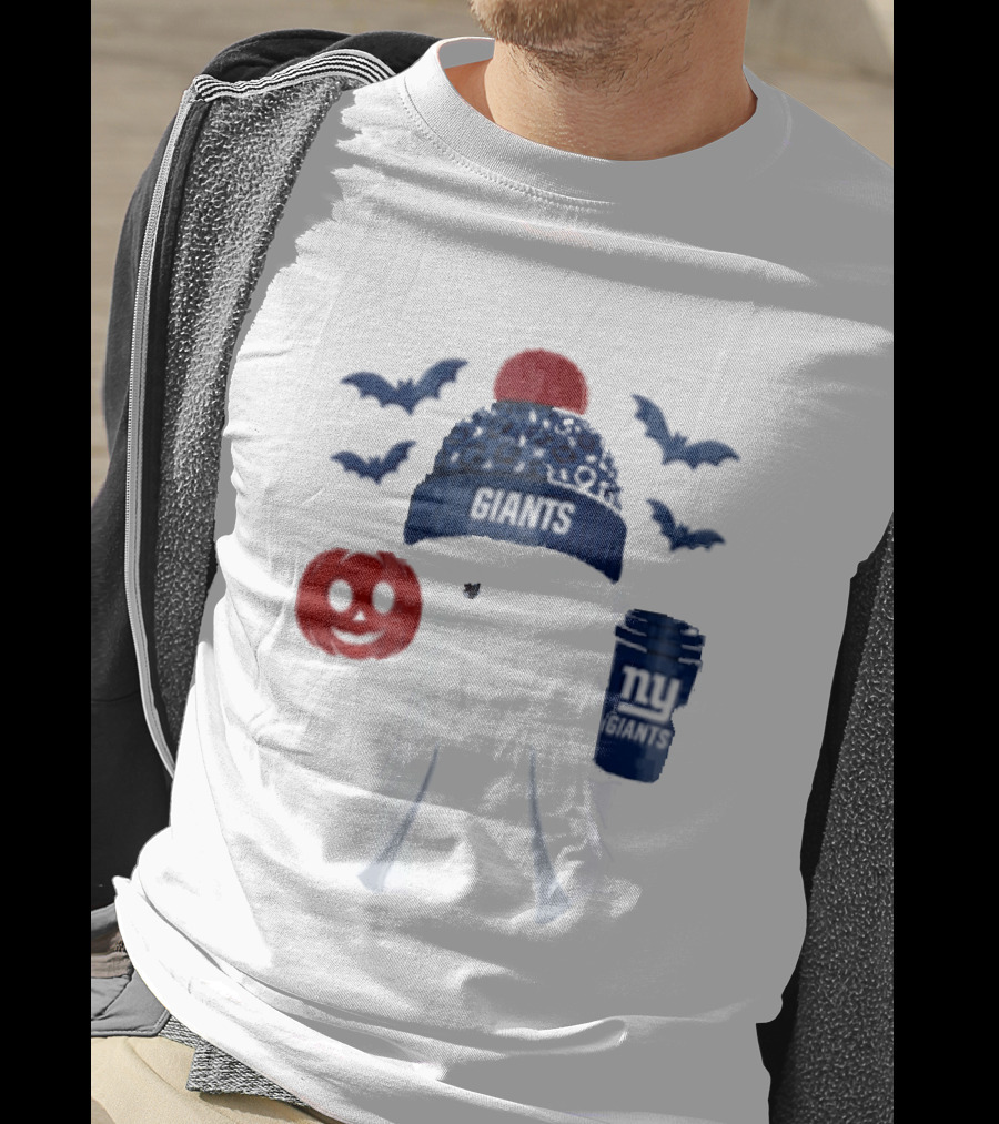 New York Giants Ghost Halloween Beanie With Pumpkin Coffee And Bats T-Shirt