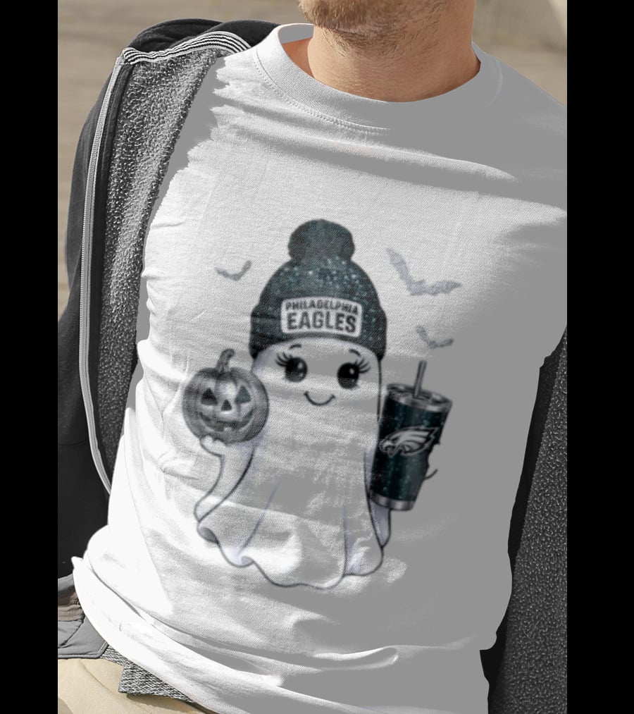 Philadelphia Eagles Beanie Ghost With Pumpkin And Bats T-Shirt