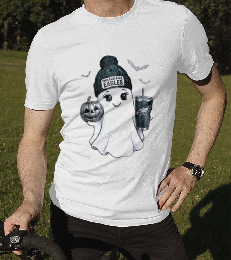 Philadelphia Eagles Beanie Ghost With Pumpkin And Bats T-Shirt