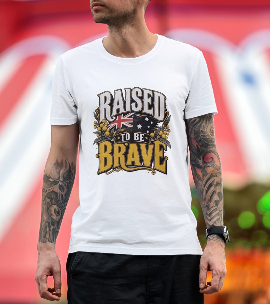 Raised To Be Brave Australian Flag With National Pride And Floral T-Shirt
