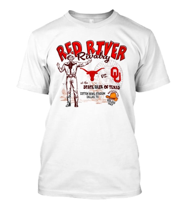 Red River Rivalry Texas Longhorns Vs Oklahoma Sooners State Fair Of Texas Vintage Cowboy Ferris Wheel Iconic Showdown T-Shirt