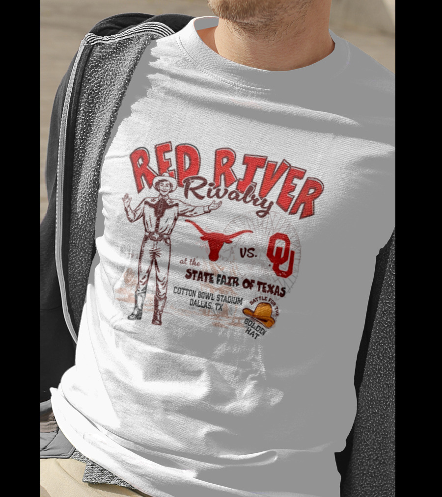 Red River Rivalry Texas Longhorns Vs Oklahoma Sooners State Fair Of Texas Vintage Cowboy Ferris Wheel Iconic Showdown T-Shirt