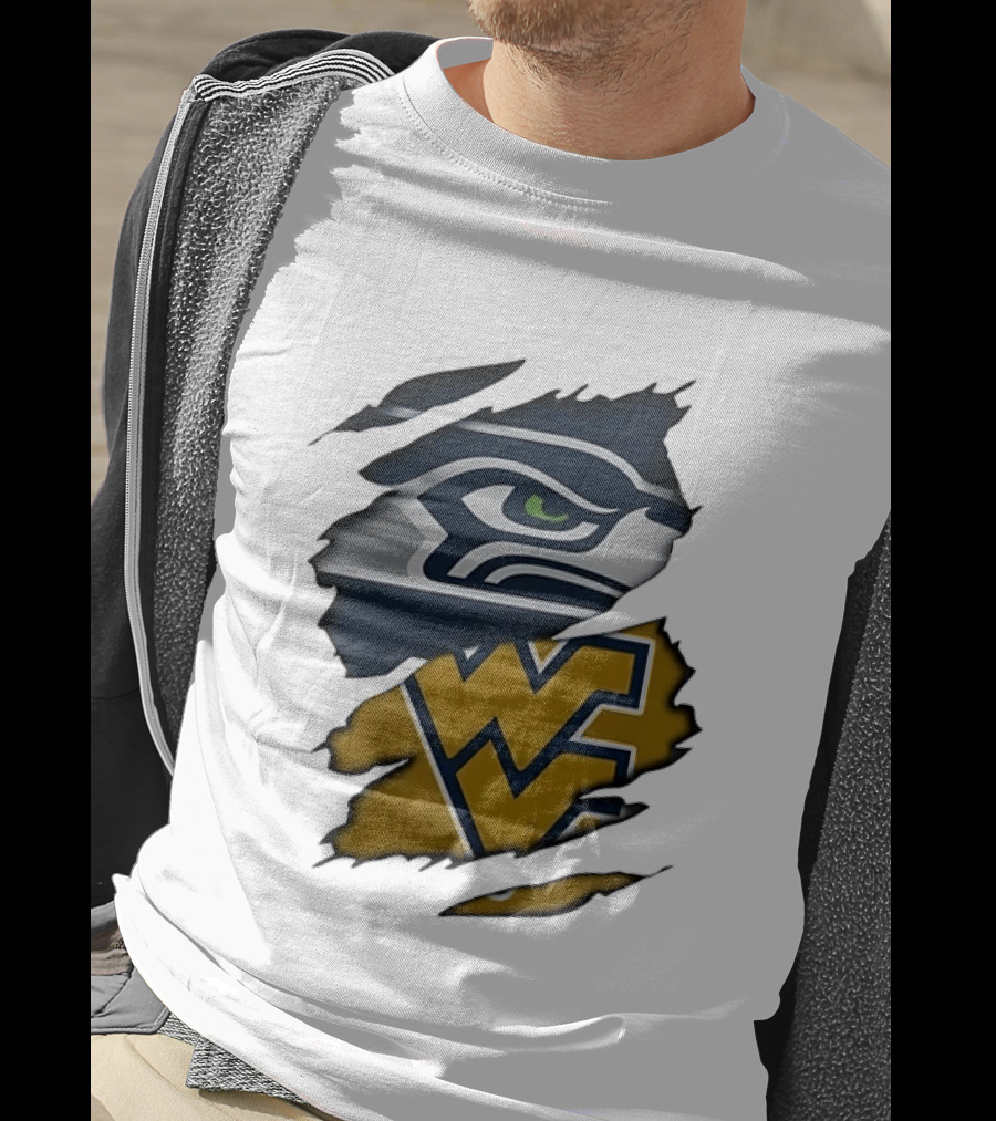 Seattle Seahawks West Virginia Mountaineers Ripped Image Combination T-Shirt