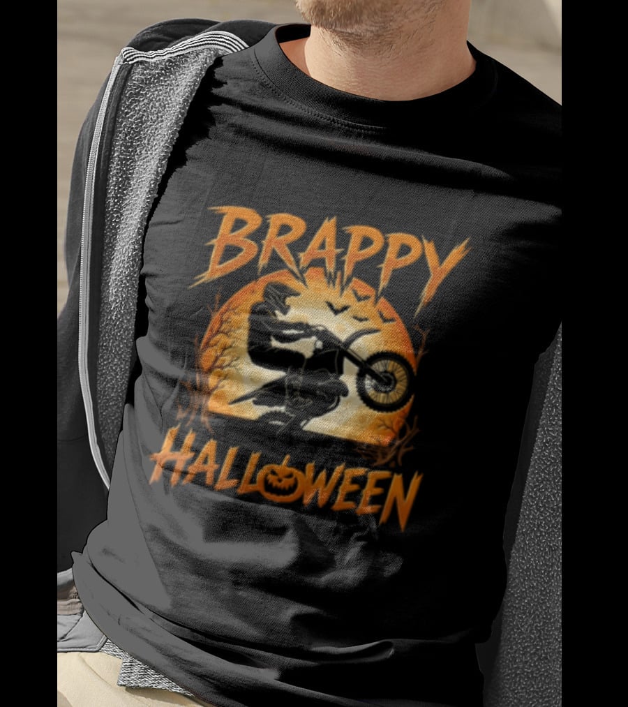 Brappy Halloween Motocross Rider Wheelie Moon Bats T-Shirt